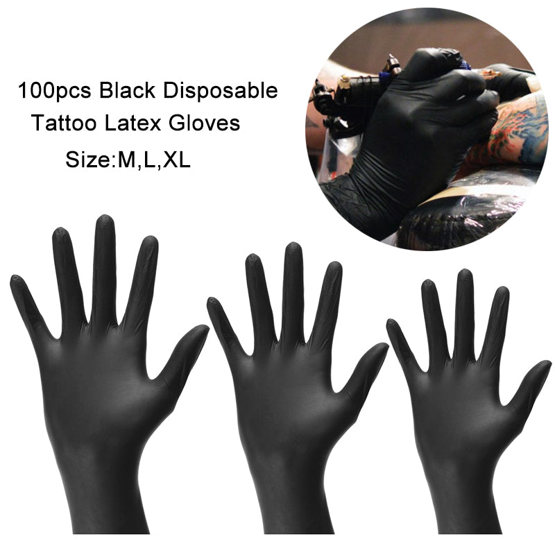 100pcs Industrial Black Latex Thick Disposable Nitrile Gloves Cleaning Food Preparation Work Kitchen Safety Glove