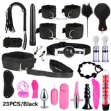 26 PCS Adults Sex Toys For Women Men Handcuffs Nipple Clamps Whip Spanking Sex Metal Anal Plug Vibrator Butt Bdsm Bondage Set