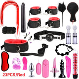 26 PCS Adults Sex Toys For Women Men Handcuffs Nipple Clamps Whip Spanking Sex Metal Anal Plug Vibrator Butt Bdsm Bondage Set