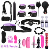 26 PCS Adults Sex Toys For Women Men Handcuffs Nipple Clamps Whip Spanking Sex Metal Anal Plug Vibrator Butt Bdsm Bondage Set