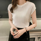 2020 Summer Ice Silk Knit Tops Short Sleeve Solid Bright Office Lady Work Casual Shirts New Korean Japan Slim Knitwear Shirt