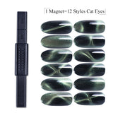 3D Cat Eye Nail Magnetic Stick 12 in 1 Magnet Board Pen for Cat Eye Gel Polish Nail Acrylic Charm Line Strip DIY Tool CH948-1
